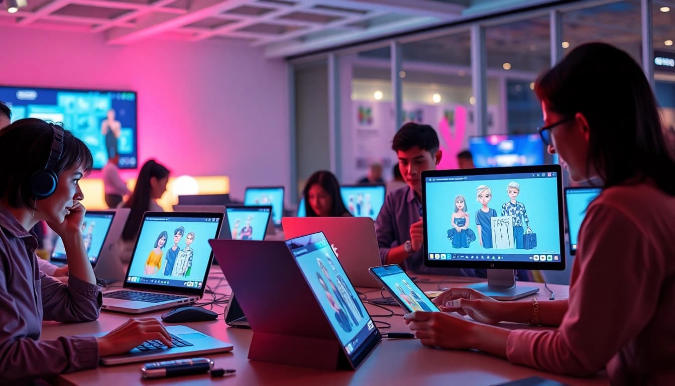 Engaging users exploring ai nsfw character interactions in a vibrant workspace.