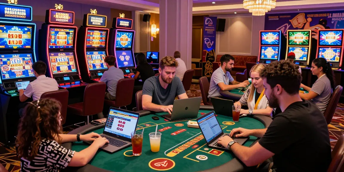 Engaging players at credit card casinos enjoying various games, showcasing vibrant online gaming atmosphere.