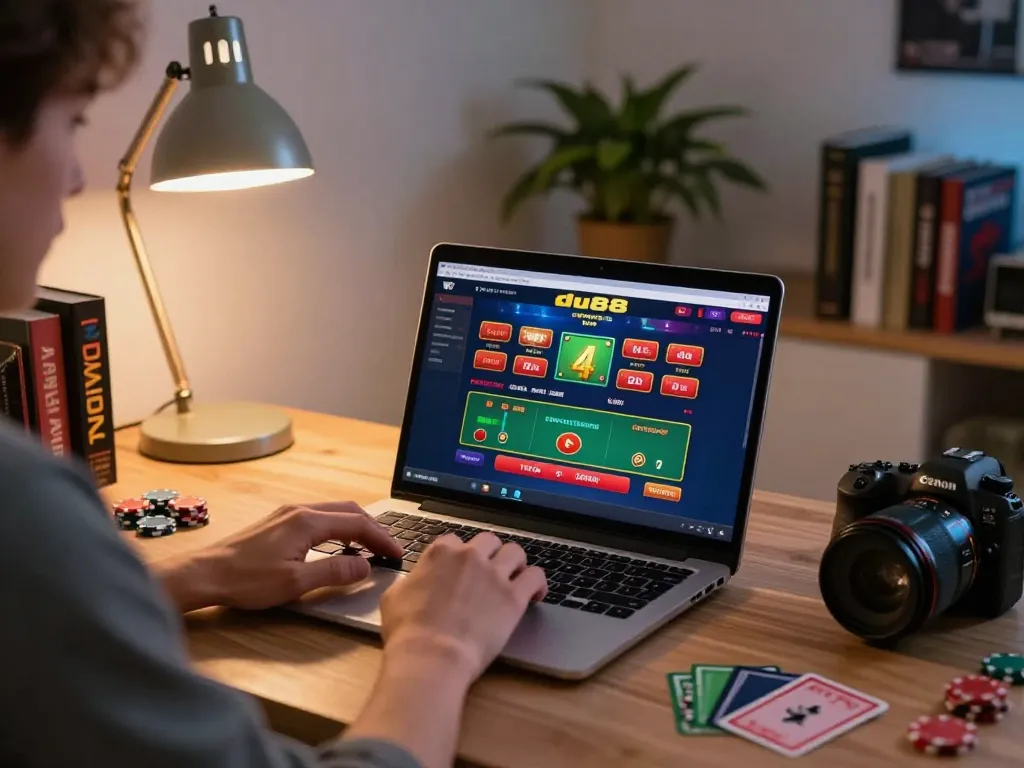 Engaging gameplay at du88 online casino with player focused on blackjack options on laptop screen.