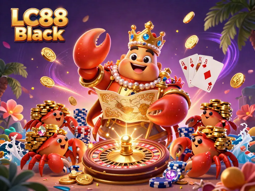 Experience the excitement of LC88 Black with a splendid crab emperor surrounded by casino riches.