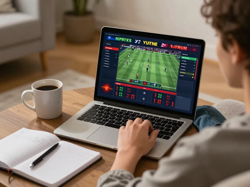 Engaging user on 789WIN laptop for online sports betting while managing bankroll.