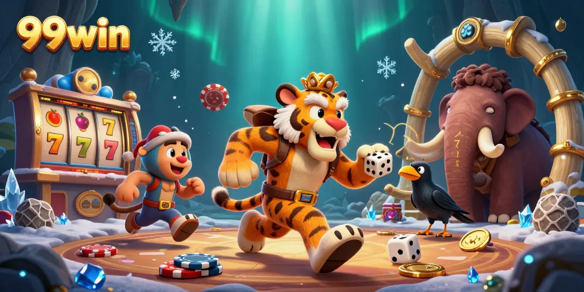 Experience thrilling slots action with 99win in a vibrant prehistoric casino scene.