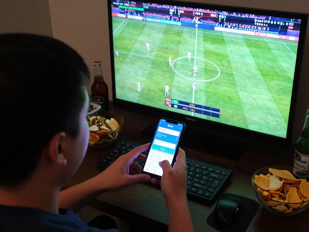 Engaged player using the 88aa8 app for live sports betting during an exciting match.