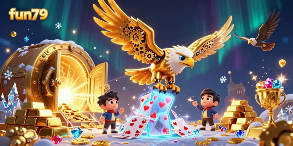 Experience thrilling wins at fun79 with a dynamic casino illustration showcasing excitement and treasure