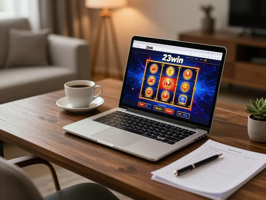 Players connecting with 23win in an inviting home gaming setup, showcasing strategic online gambling.