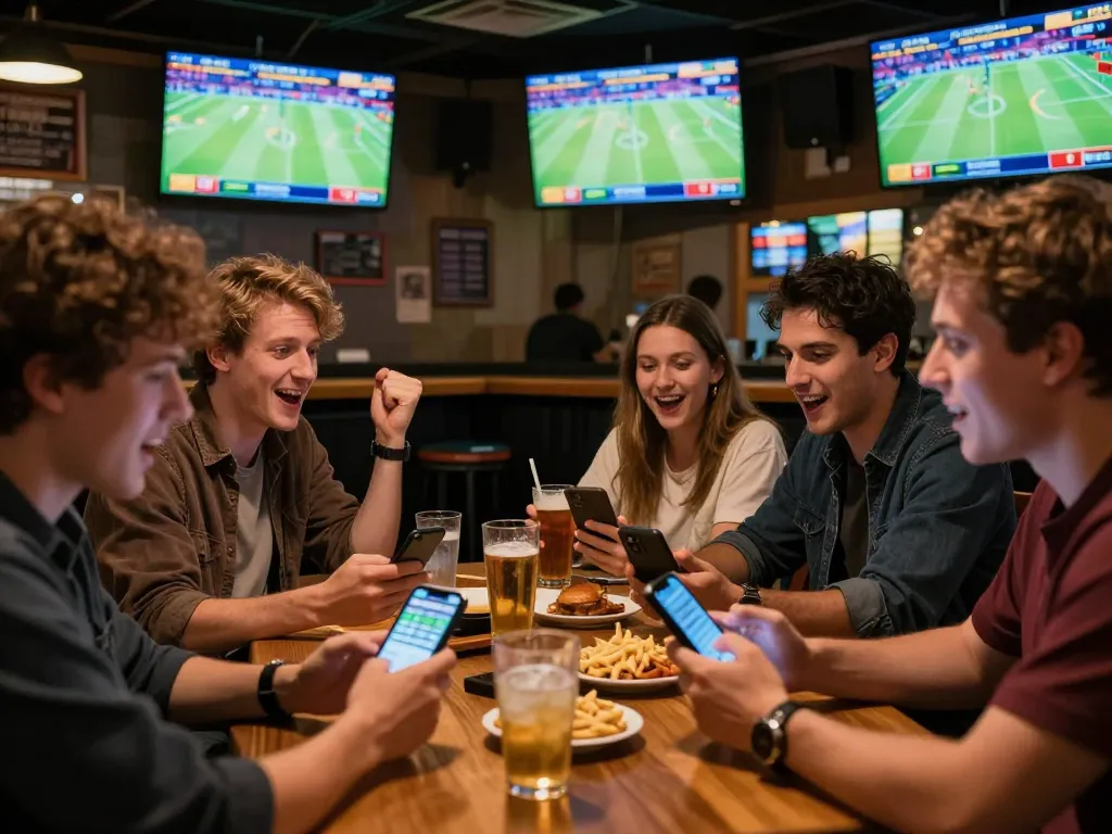 Experience the thrill of Thể thao sbotop sports betting in an energetic bar setting with friends.