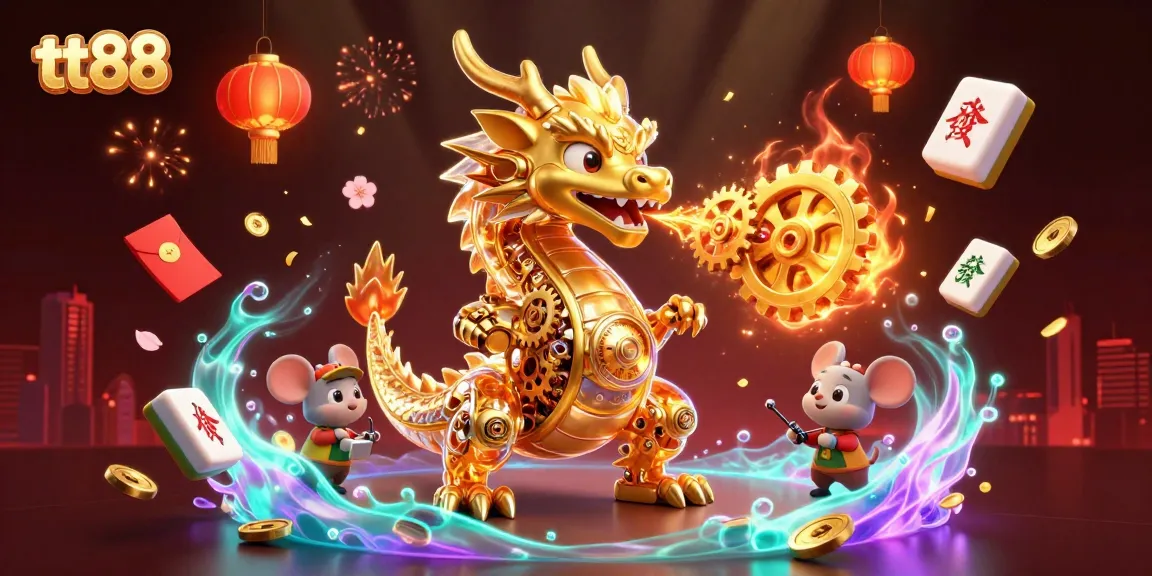 Experience thrilling gaming action at tt88 with a golden dragon amidst a vibrant casino atmosphere.