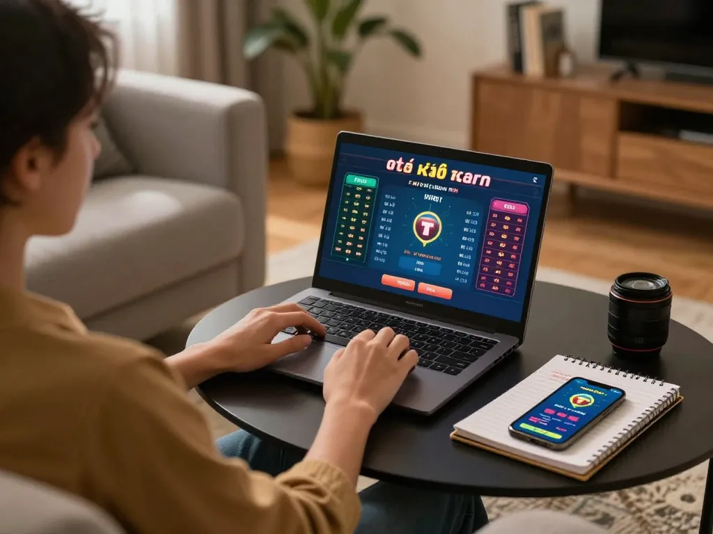 Tài xỉu online game in action on a laptop during cozy home setup, engaging betting strategy.