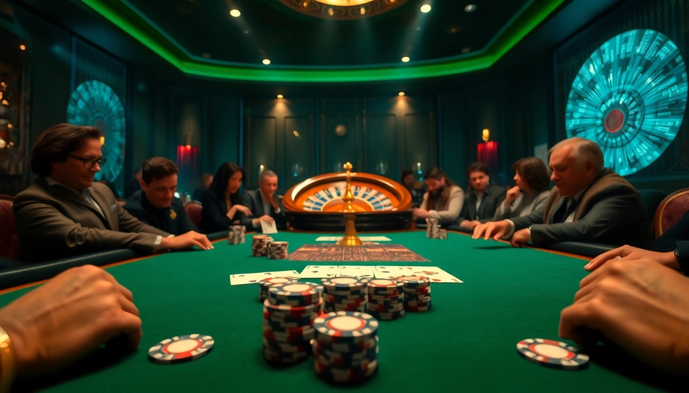 Join the thrilling game at https://www.bdtk66.blog/ featuring intense poker action with players, chips, and cards.