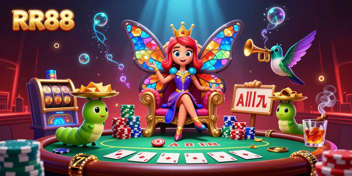 Engage with RR88 casino's thrilling gameplay showcasing vibrant characters amid dynamic poker action and colorful gaming elements.