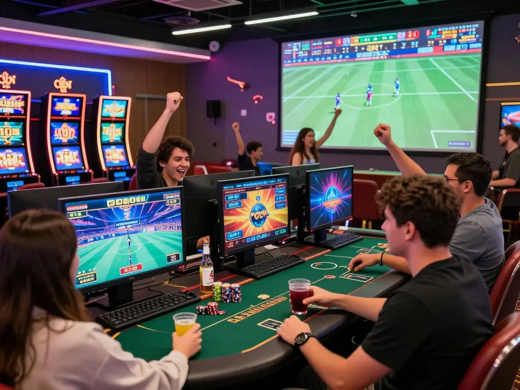 Exciting gaming experience at AZ888 with players enjoying diverse games in a vibrant digital casino.