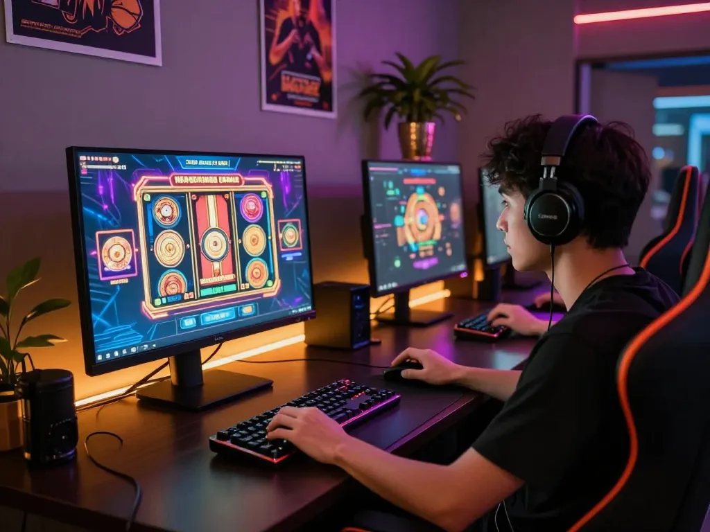 Engaging gaming moment highlighting the excitement of gem88 online platform with vibrant casino visuals and immersive setup.