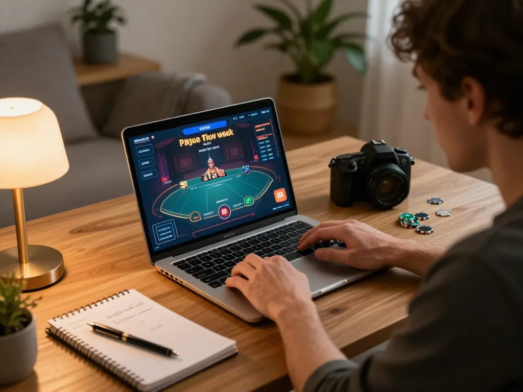 NK88 player strategizing poker while gaming online from home