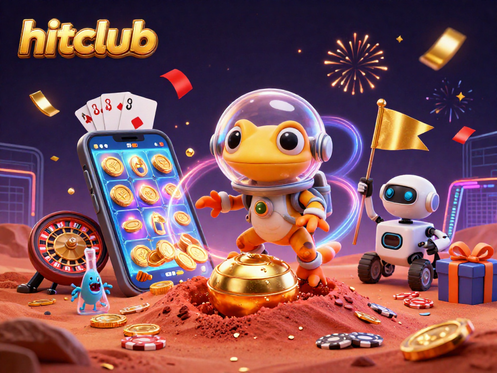 Engage with hitclub's thrilling slots adventure through a vibrant Martian casino scene.