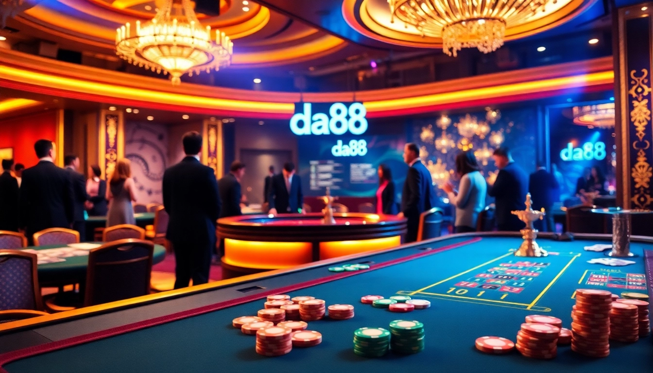 Players engaged in high-stakes action at da88 casino table, showcasing excitement and luxury.