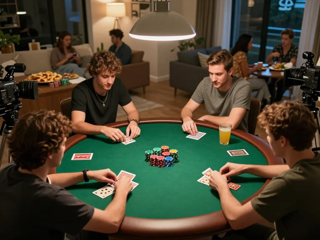 Engaging poker night with friends showcasing nhà cái uy tín Sunwin strategy and social interaction