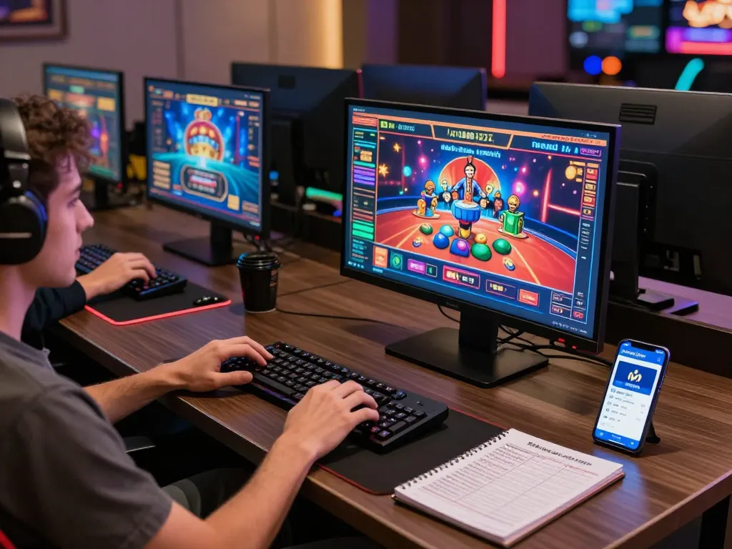 Engaged player navigating the iwin club app on smartphone while gaming online.