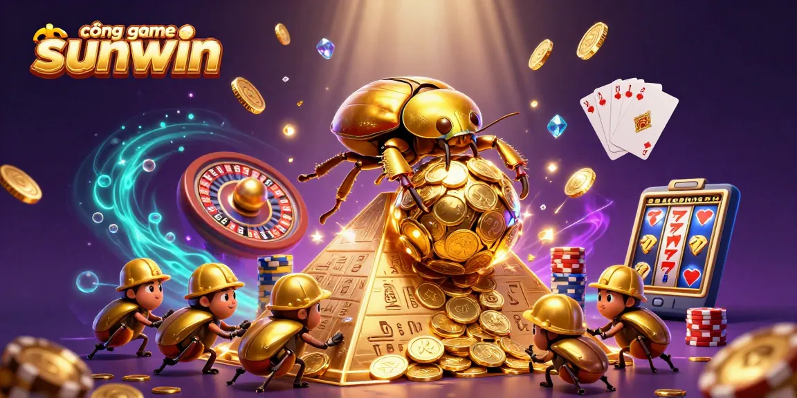 Experience the thrill of cổng game sunwin with golden coins, casino symbols, and vibrant game elements surrounding the scene.