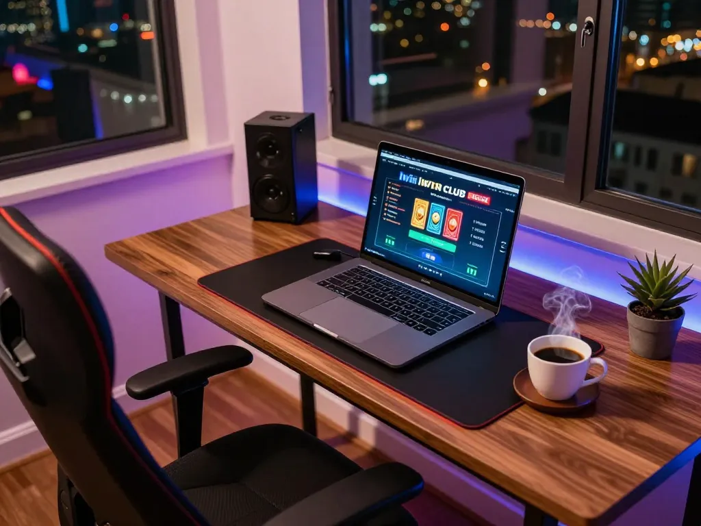 Experience dynamic gameplay at iwin club with an engaging poker session showcased on a sleek laptop.