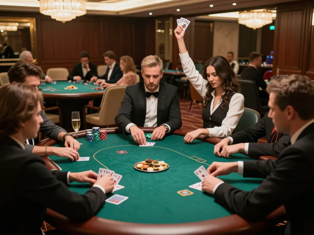 Engaged players in the upscale LV88 poker room, showcasing high-stakes gameplay and luxury atmosphere