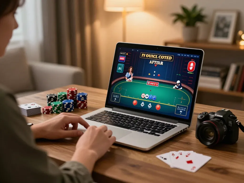 Engaged player experiencing 92slot's live dealer gaming in a cozy home setting.