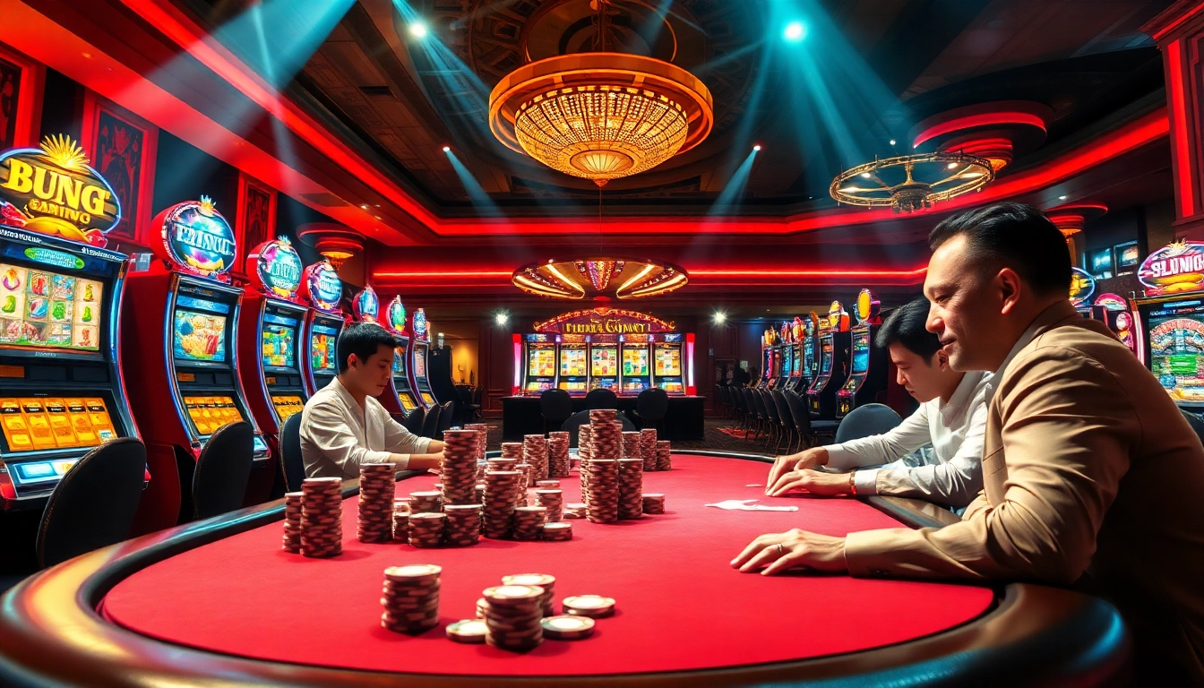 Action-packed scene at SUNCITY nhà cái casino featuring high-stakes poker and glamorous gaming elements.