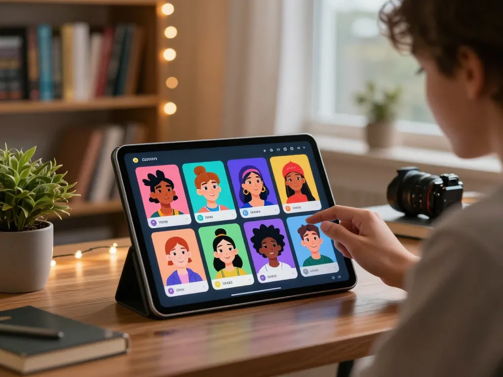 Engaging digital experience with CrushOn AI chat interface featuring customizable character interactions in a cozy home study.