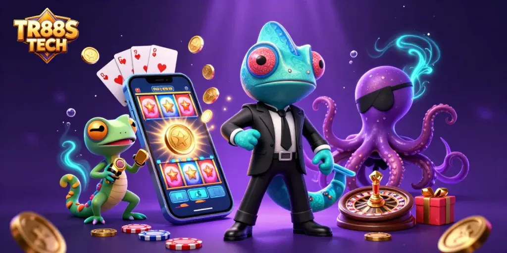 Experience TR88S TECH with dynamic slot games and vibrant casino scenes featuring vibrant characters.