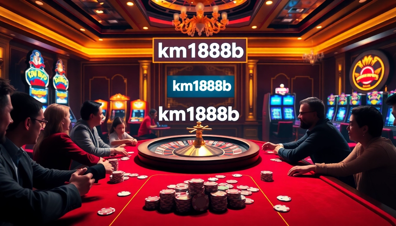 Gamblers enjoying an exciting poker game at km1888b casino.