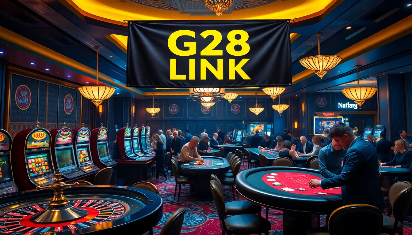 G28 LINK promotions featuring exciting casino games with vibrant tables and players in action.