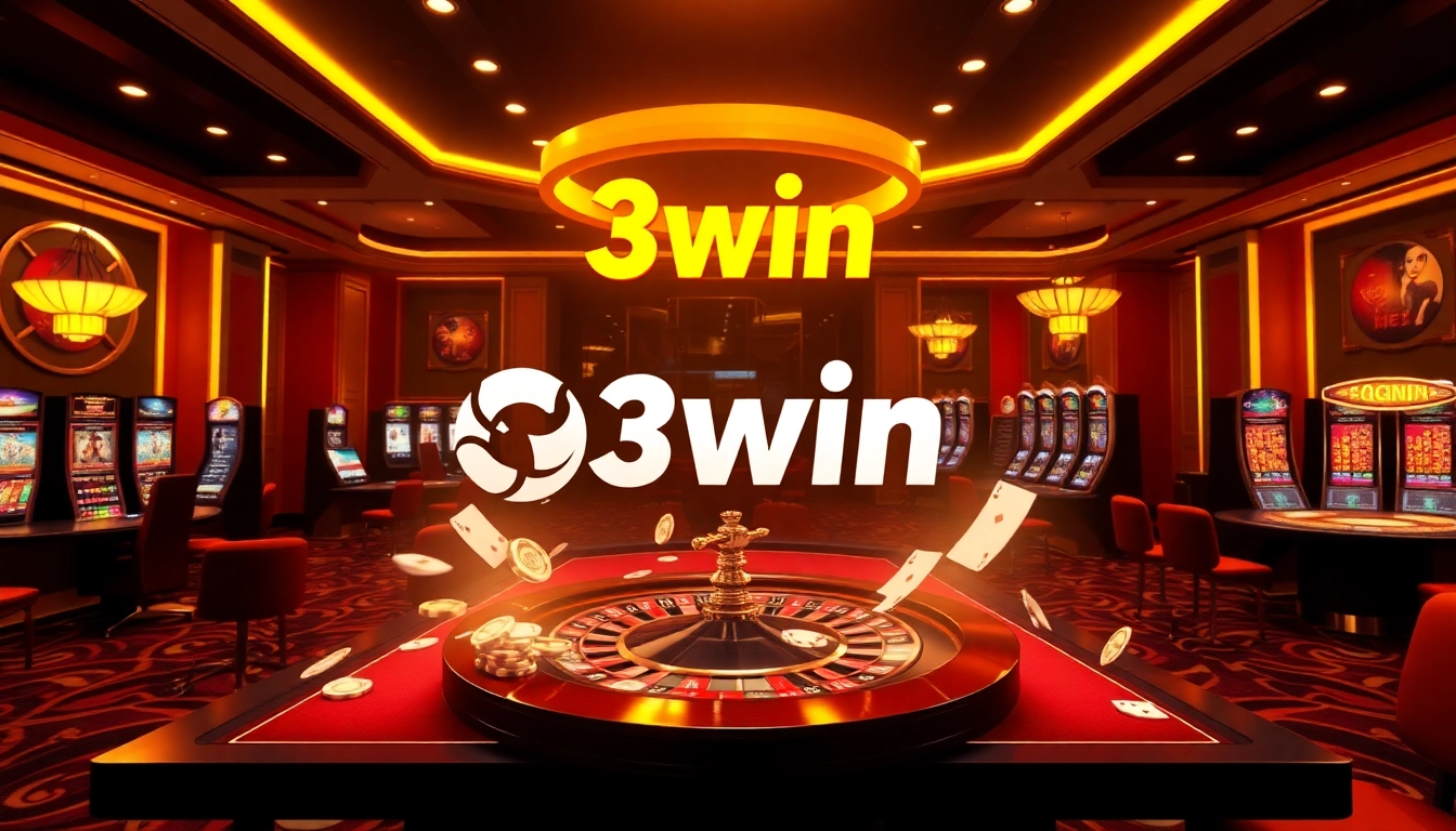 Exciting gaming scene at 3win online casino with live dealers and vibrant slot machines.