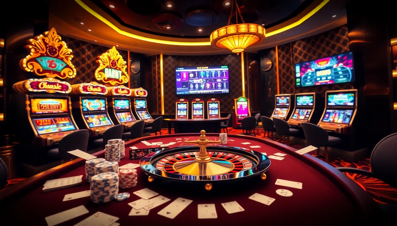 Experience the thrill of gambling at hm88 with vibrant casino visuals including poker chips and roulette wheels.