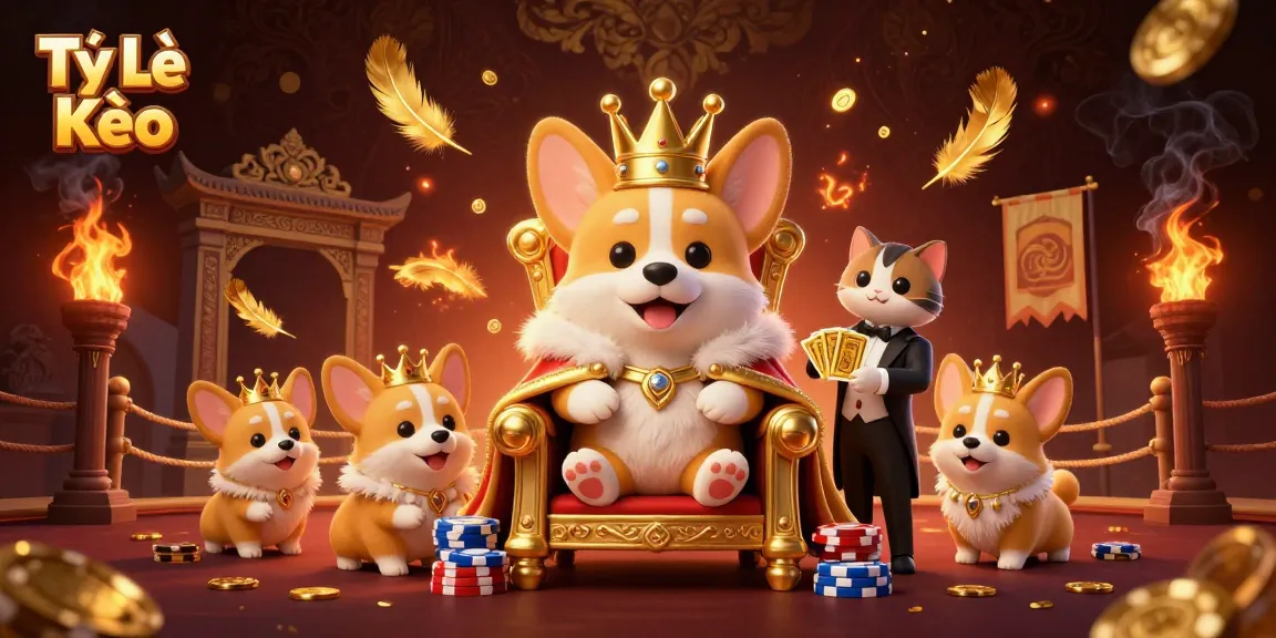 Engage in Tỷ Lệ Kèo with this vibrant 3D casino scene featuring a royal corgi.