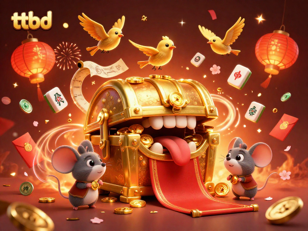 Engage with ttbd features like lively golden treasures and festive elements in an exciting casino scene.