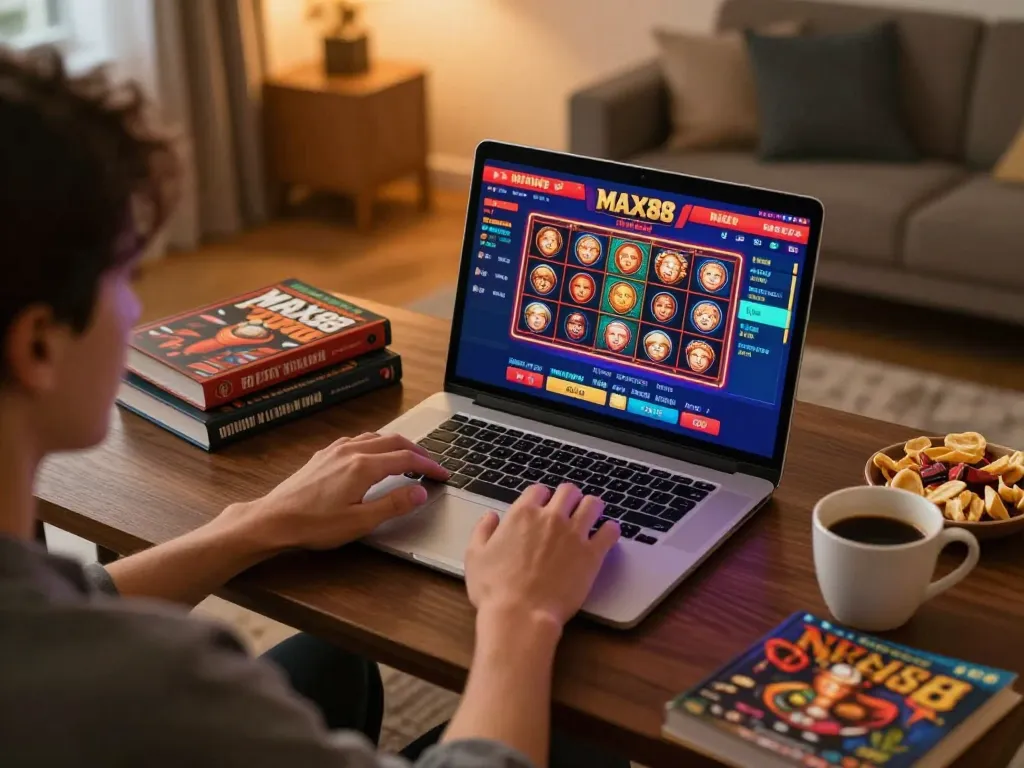 Player enjoying an online session at MAX88 casino, focused on strategic gameplay and slots.