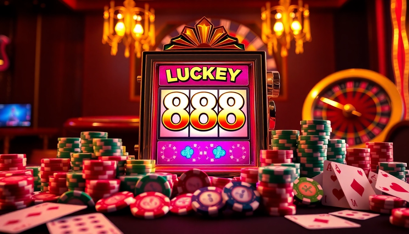 Experience thrilling gameplay at the Lucky88 slot machine in a glamorous casino setting.