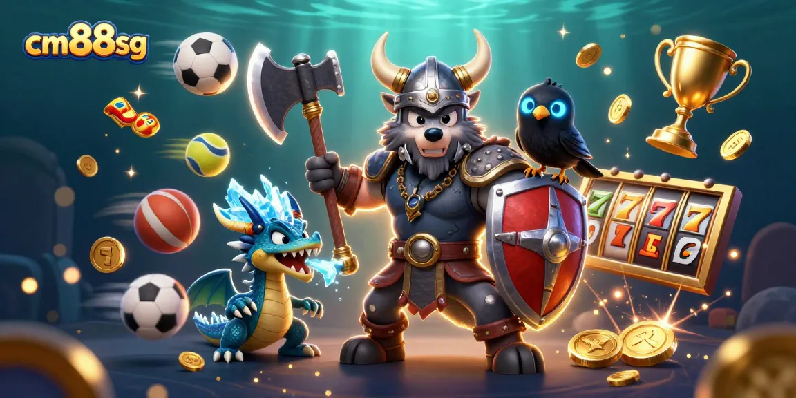 Engage in thrilling gameplay with cm88sg featuring a Viking wolf, dragon, and dynamic casino elements.