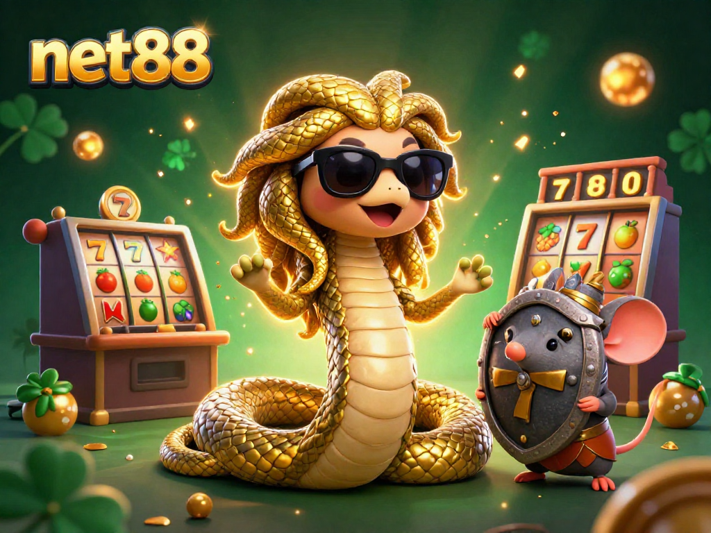 Engage with net88's lively slots scene featuring Medusa and a warrior mouse amid casino elements.