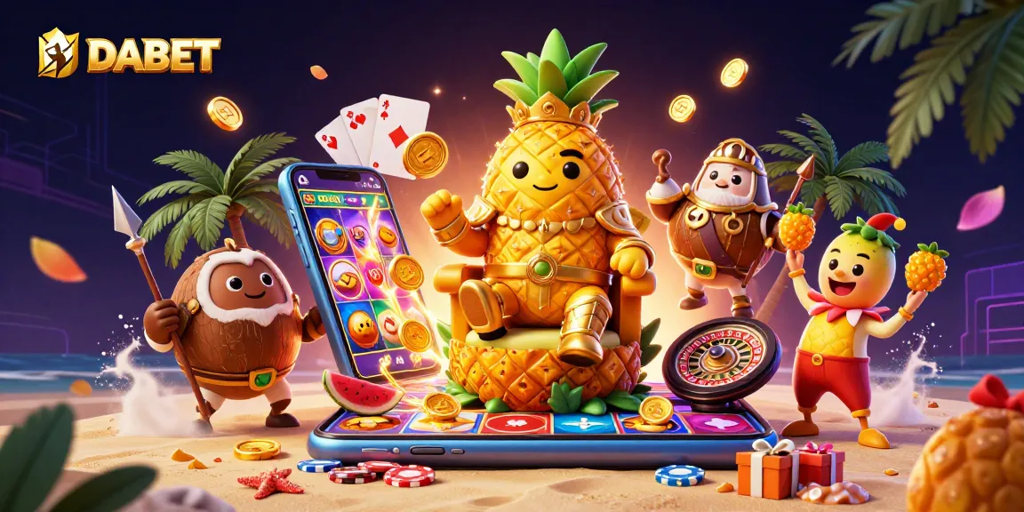DABET offers an engaging beach casino atmosphere featuring a pineapple king and vibrant gaming elements.