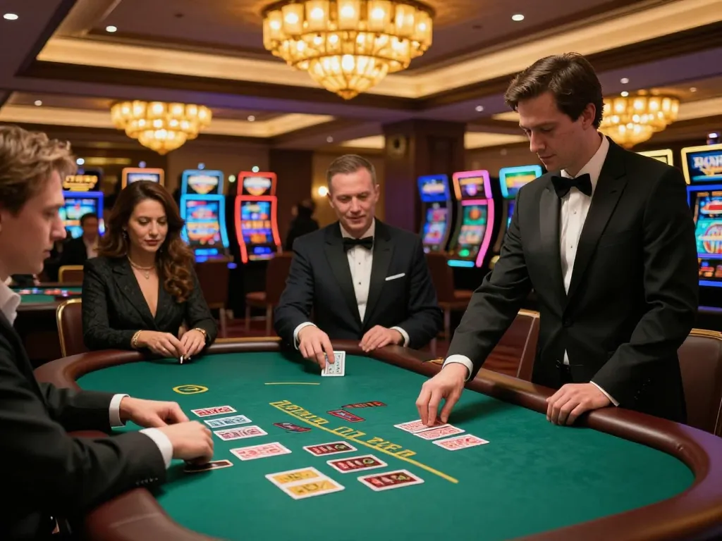 Engaging players placing bets at a blackjack table in a luxurious 789win casino environment