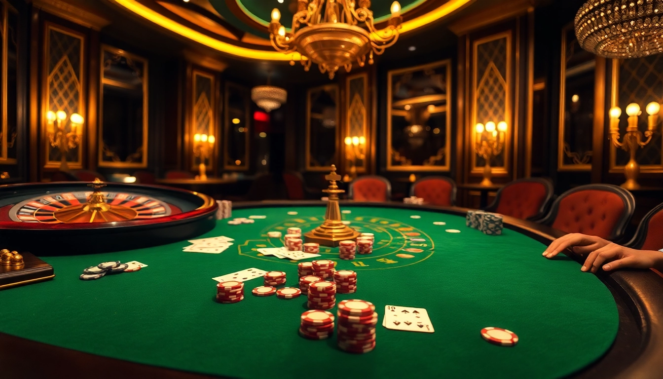 Engaging scene of Nhà Cái RR88 featuring a high-stakes poker game and luxurious casino elements.