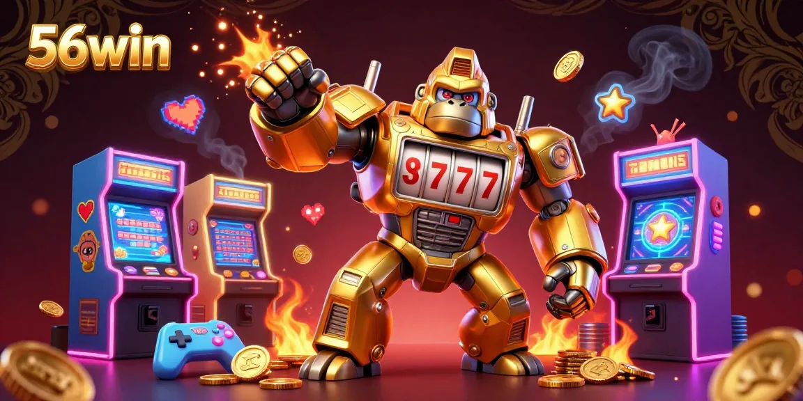 Engage in thrilling slots action with 56win's colorful casino scene featuring dynamic 3D characters.
