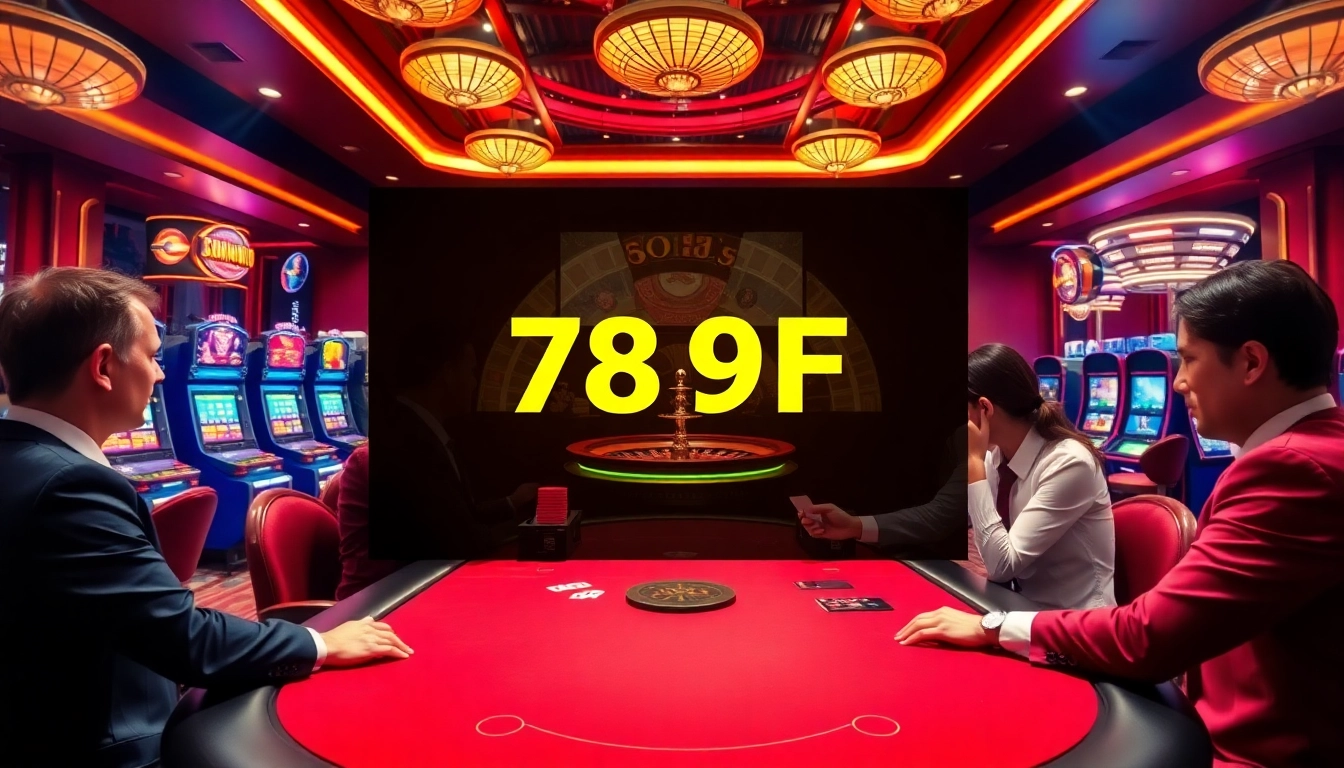 Engaging poker game scene with players at 789F casino, showcasing vibrant gambling atmosphere.