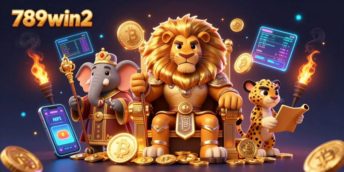 Bet on 789win2 with a fierce lion king in a casino-themed digital illustration.
