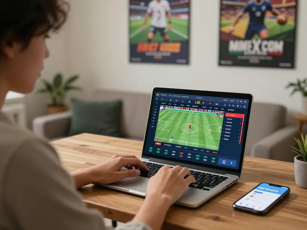 Engaged player using keo nha cai app on phone to analyze live betting options.