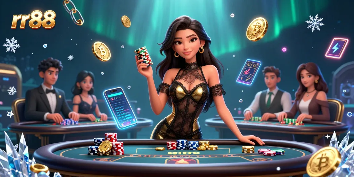 Experience the thrill of rr88 with high-stakes baccarat and golden casino chips in a vibrant scene