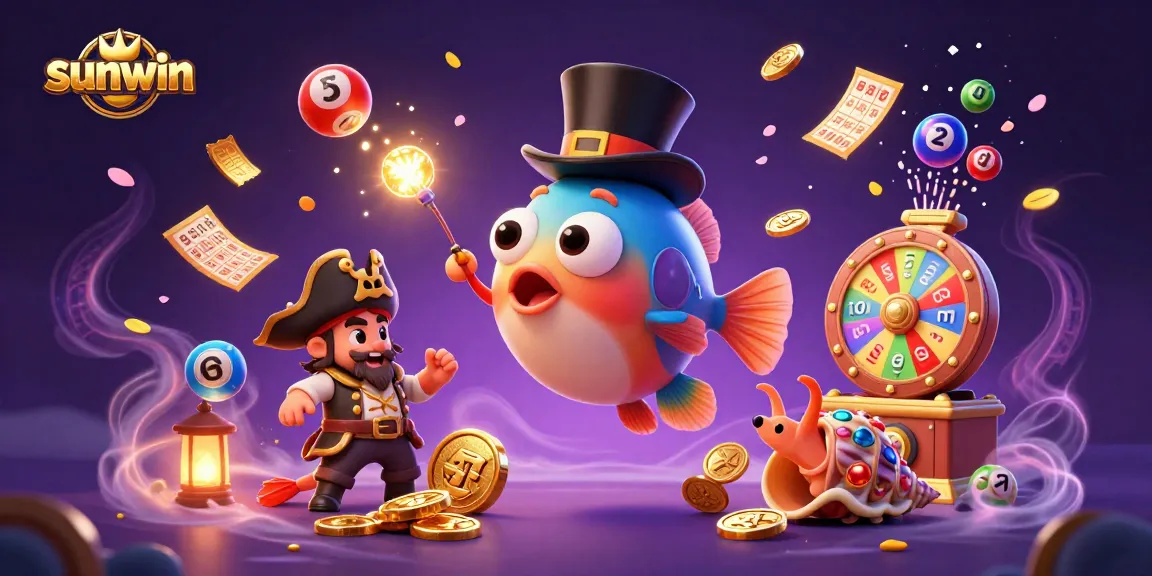 Experience the excitement of sunwin with vibrant characters and dynamic gaming elements in this thrilling illustration.