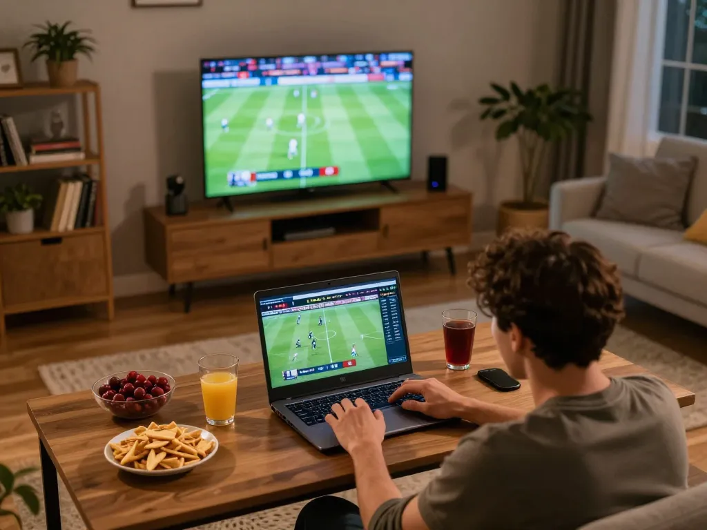 Cakhiatv user placing bets on a football match while enjoying a cozy home setting.