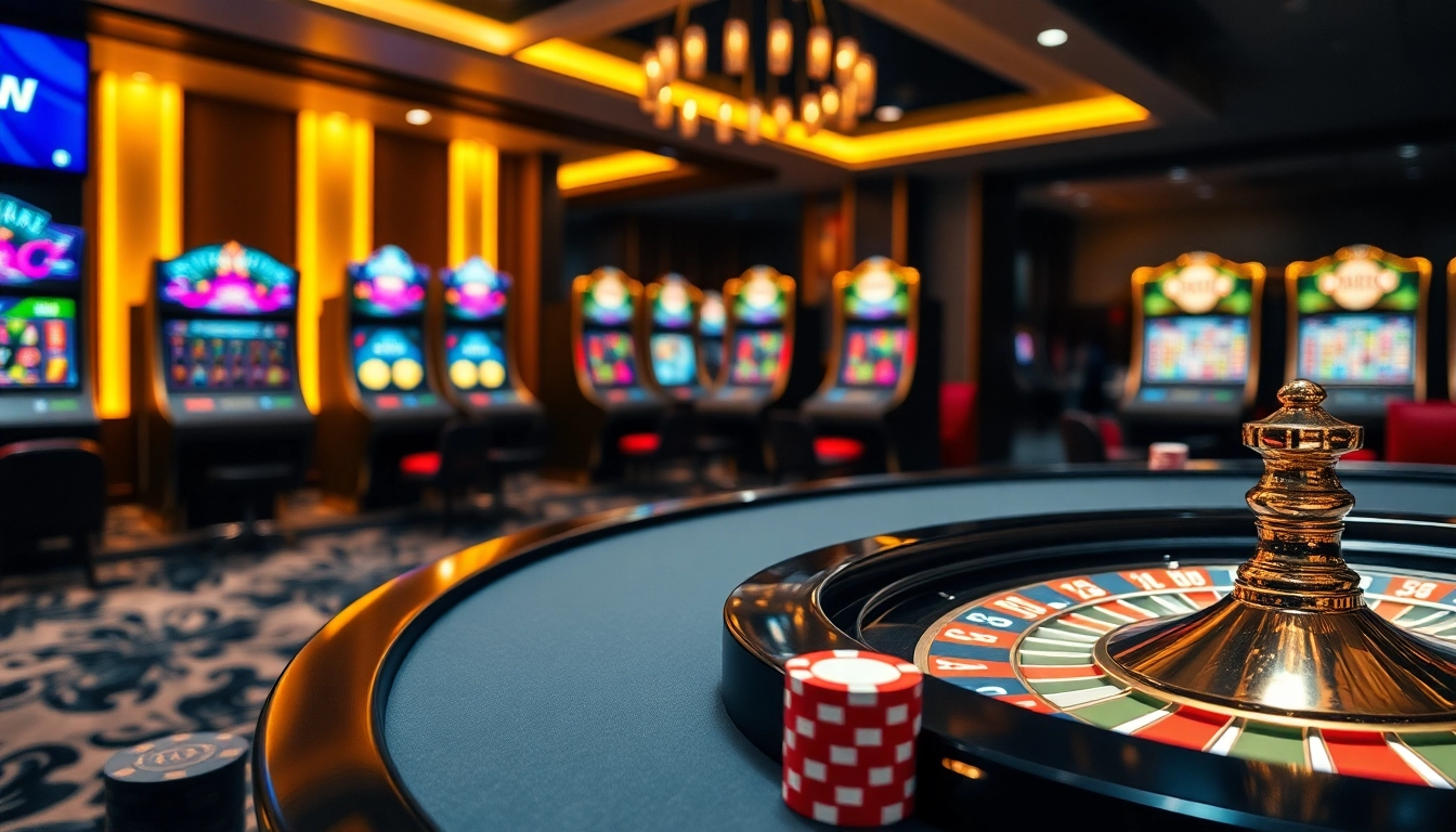 Engaging online casino experience with KUWIN branding, showcasing poker chips and a roulette wheel.