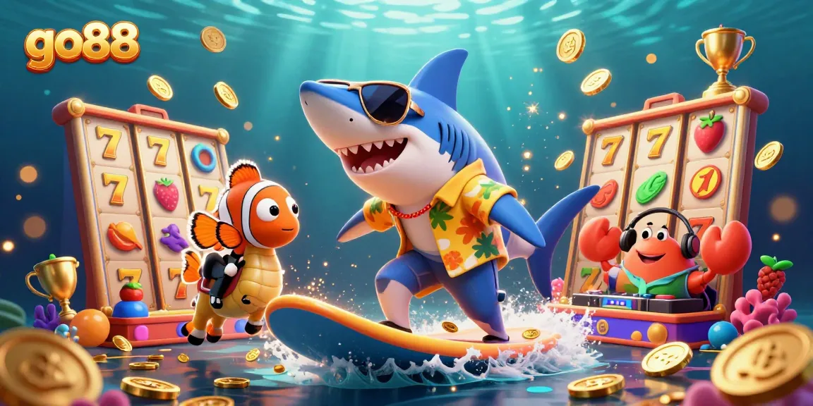 Surf the wave of gold coins with go88 and win big in this vibrant underwater casino scene.